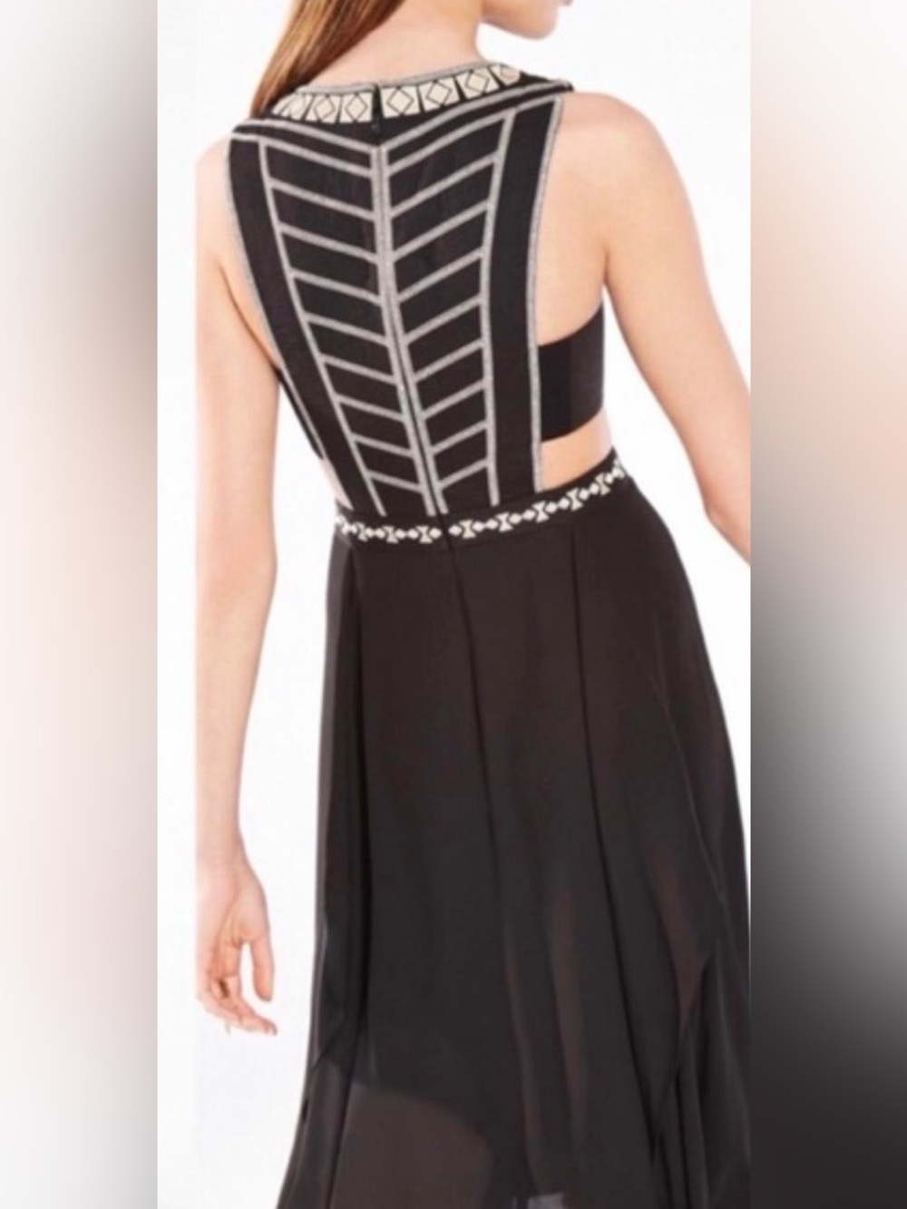 BCBGMAXAZRIA Adelia Embellished Cutout Handkerchief Dress Size 0 - Picture 2 of 13